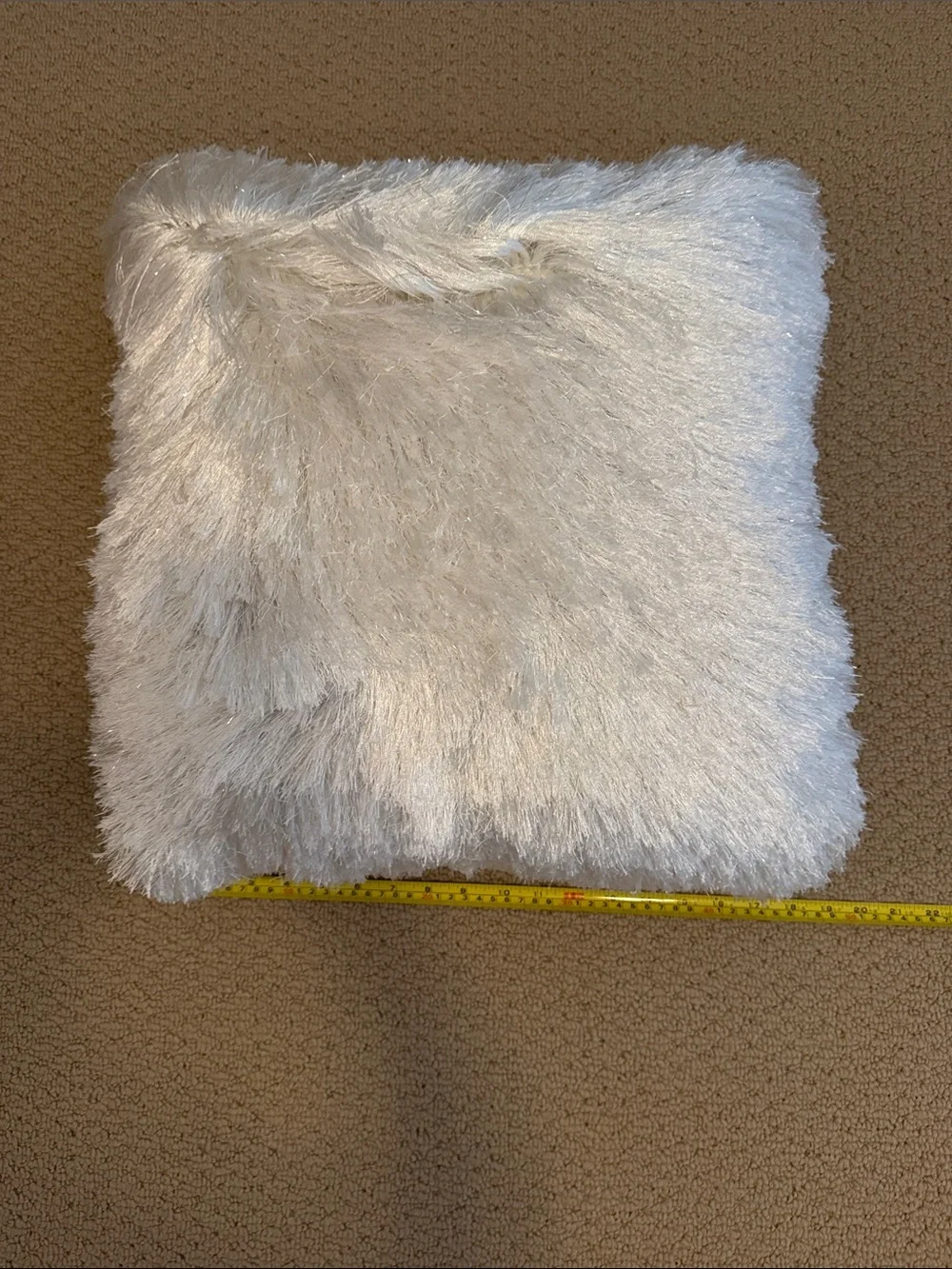 Shimmery Faux Fur Square Throw Pillow - Ivory